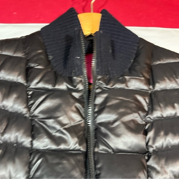 Betsey Johnson BLACK LONG Puffer COAT Zip Pockets Knit Ribbed High Collar Cuff L - Picture 14 of 16